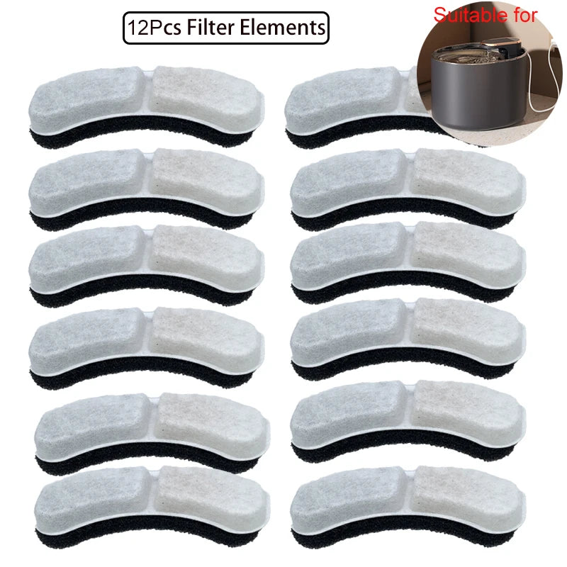 6/12Pc Cat Water Fountain Replaced Filter Elements Activated Carbon Replacement Filters for Pet Fountain Feeders Accessories